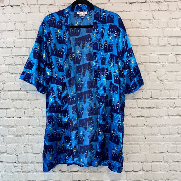 🎓 Miss Fifi Two Piece Silky Navy Set Robe & Bottoms - Picture 2 of 9